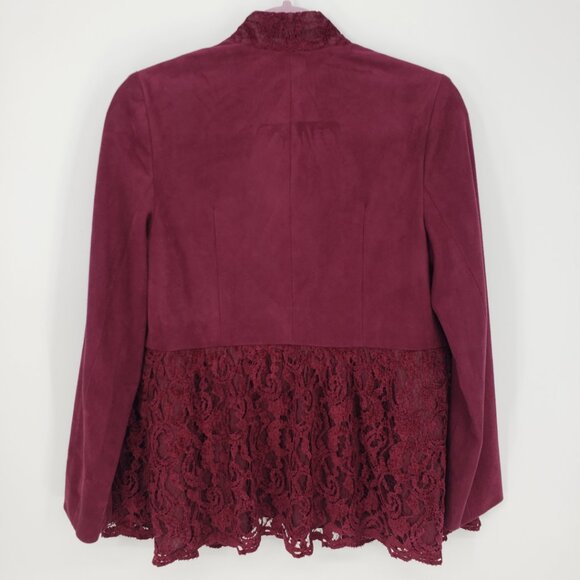 Chico's Lace Front Faux Suede Blazer Jacket 0 S 4 Women's Cranberry Red - Picture 3 of 9
